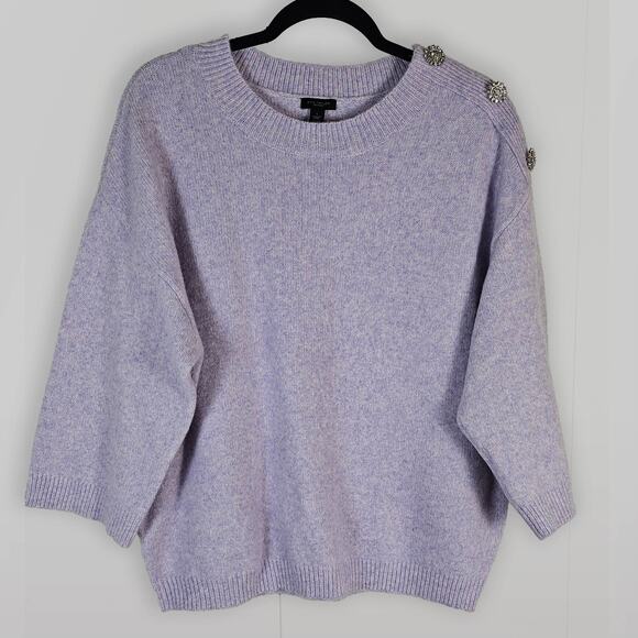 L Ann Taylor Factory Lavender Knit Sweater w Gems Large Light Purple Lilac Crew - Picture 1 of 9